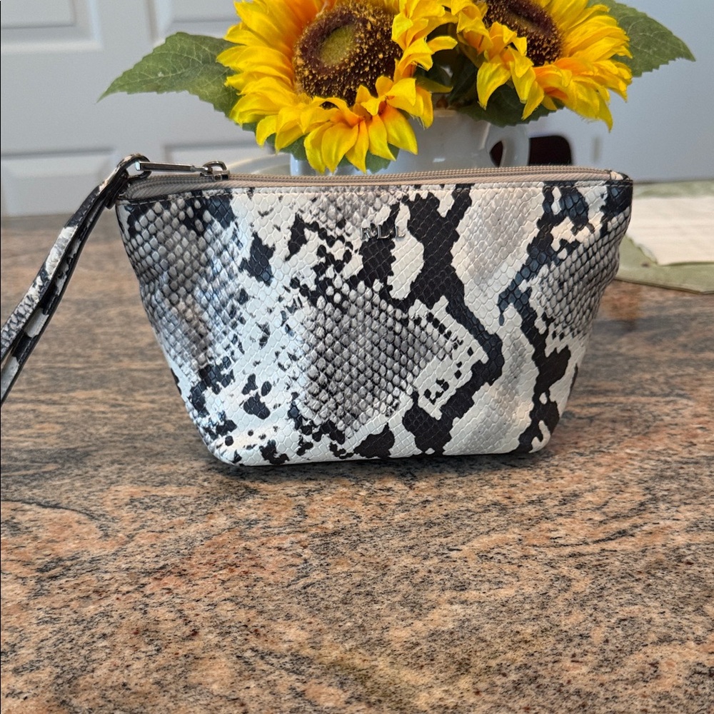 Lauren Ralph Lauren Black & White Snake-Print Wristlet Clutch